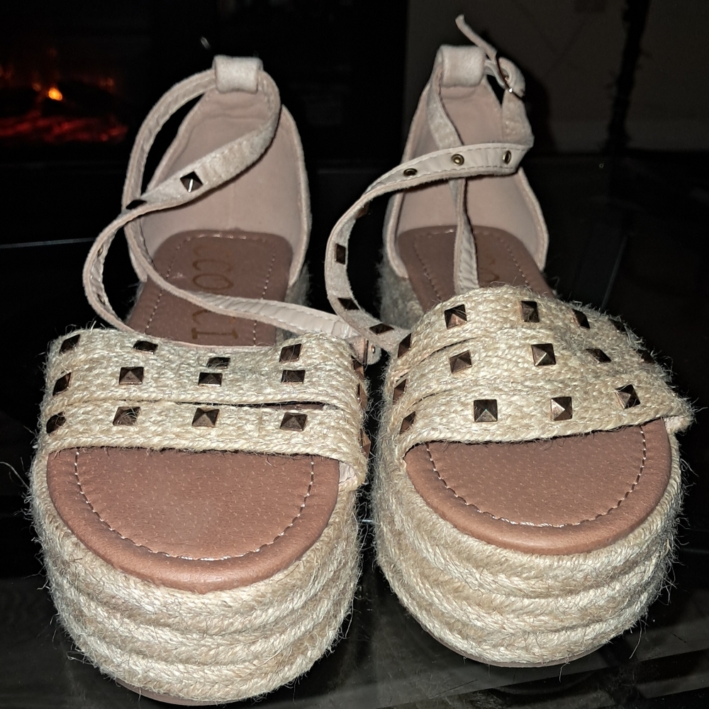 CCOCCI size 8 womens Elegant Beige Platform Sandals With Ankle Strap - Picture 14 of 15